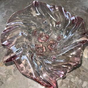 VINTAGE floral Glass Crystal Mikasa Bella Rosa handkerchief Bowl Footed 13" x 5"